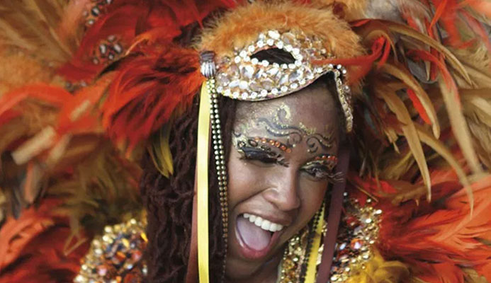 A sassy Trinidad Carnival masquerader in costume. Photo by Stephen Broadbridge A sassy Trinidad Carnival masquerader in costume. Photo by Stephen Broadbridge