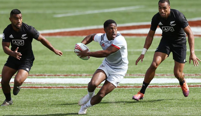 Kevon Williams makes a run against New Zealand at the Hamilton Sevens. Photograph: Anthony Au-Yeung/Getty Images  Kevon Williams makes a run against New Zealand at the Hamilton Sevens. Photograph: Anthony Au-Yeung/Getty Images