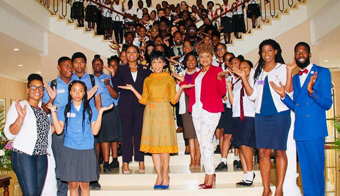 Sharon Rowley, wife of Prime Minister Dr Keith Rowley, celebrates International Women's Day with students, government ministers and "influencers" yesterday at the Diplomatic Centre, St Ann's. The theme of this year's celebration was "Balance for Better" PHOTO Courtesty the Office of the Prime Minister Sharon Rowley, wife of Prime Minister Dr Keith Rowley, celebrates International Women's Day with students, government ministers and "influencers" yesterday at the Diplomatic Centre, St Ann's. The theme of this year's celebration was "Balance for Better" PHOTO Courtesty the Office of the Prime Minister