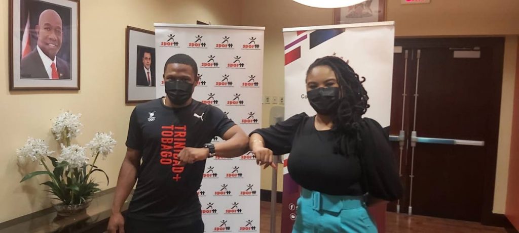 Trinidad and Tobago's men's flying 200m world record holder Nicholas Paul, left, and Minister of Sport and Community Development Shamfa Cudjoe at a recent welcome reception at the VIP Lounge, Piarco International Airport. - Courtesy MSCD Trinidad and Tobago's men's flying 200m world record holder Nicholas Paul, left, and Minister of Sport and Community Development Shamfa Cudjoe at a recent welcome reception at the VIP Lounge, Piarco International Airport. - Courtesy MSCD