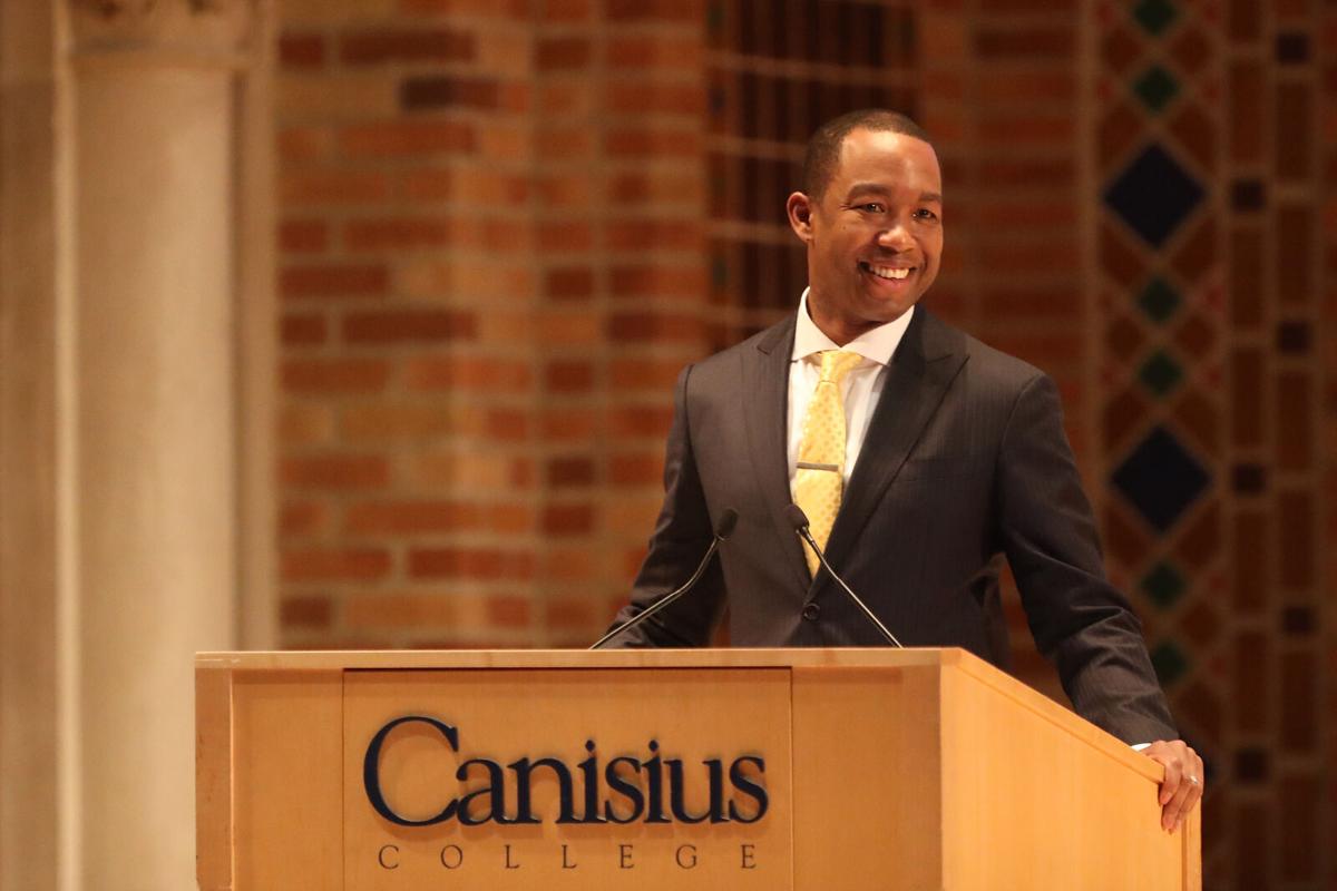 Steve K. Stoute speaks after he was introduced as the 25th president of Canisius College.  John Hickey / Buffalo News Steve K. Stoute speaks after he was introduced as the 25th president of Canisius College.  John Hickey / Buffalo News