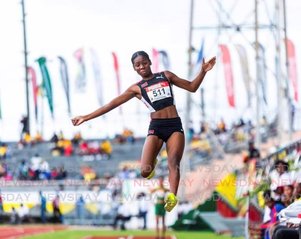 In this April 1, 2024 file photo, TT's Janae De Gannes competes in the girls' Under-20 long jump at the 51st edition of the Carifta Game at Kirani James Stadium in St George's, Grenada. - (Image obtained at newsday.co.tt)