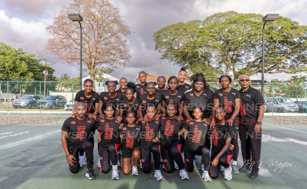 The Trinidad and Tobago Girls U16 netball team with coaches, Mandela Park, St Clair, on April 3 - Photos by Jeff K Mayers (Image obtained at newsday.co.tt)