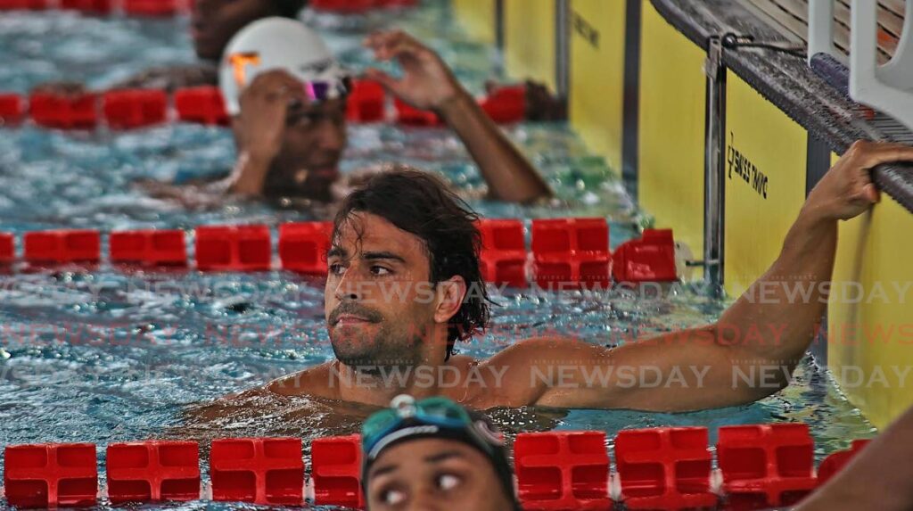 Olympian Dylan Carter, centre, competes in the Boys 11 and over 50m freestyle at the National Open Long Course Championships at the National Aquatic Centre, Couva, on May 18. - Photo by Lincoln Holder (Image obtained at newsday.co.tt)