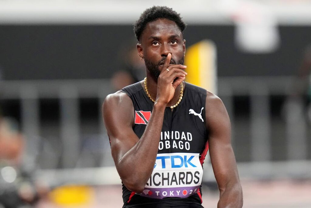 Jereem Richards reacts during the men's 400 metres semifinal at the World Athletics Championships in Tokyo. He placed second in the final on September 18. AP Photo - (Image obtained at newsday.co.tt)